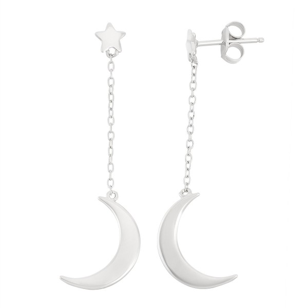 Sterling Silver Star with Hanging Moon Long Earrings - C4127RQ2T87