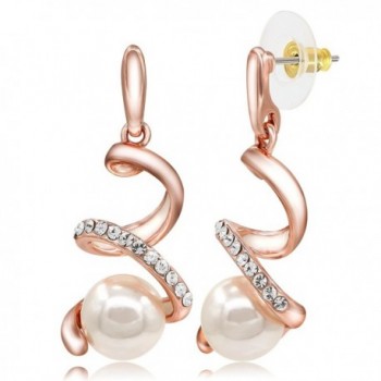 Kemstone Crystal Rose Gold Plated Snake Earrings Cream Simulated Pearl Dangle Earrings for Women - CS12JCXPHUZ