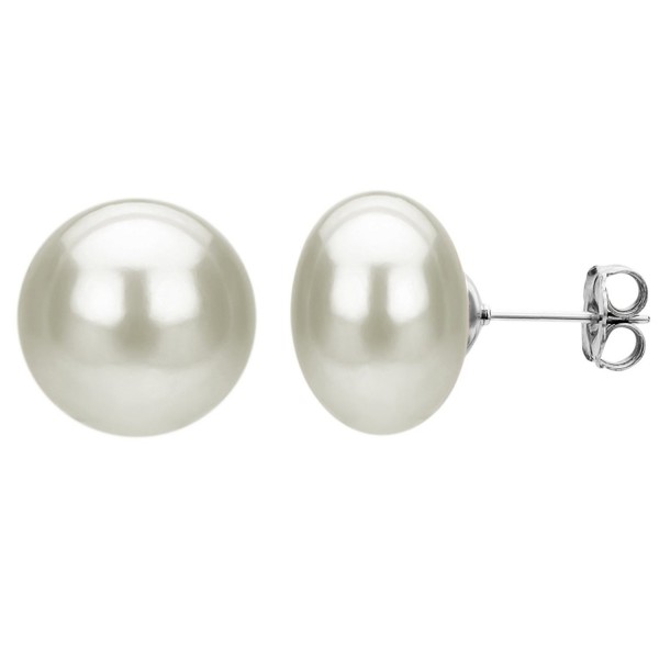 Freshwater Cultured White Pearl Button Stud Earrings Jewelry for Women AAA Luster - CV17YD9NTXC