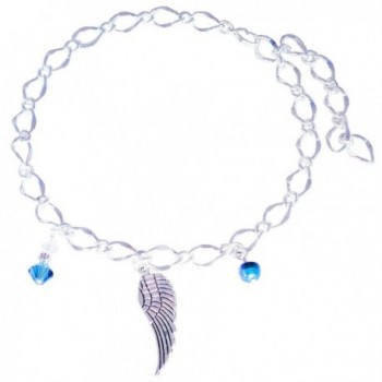 Large Bridal Ankle Bracelet with Angel Wing- Simulated Pearl and Blue with Clear Crystals - CQ12HC1H4L9