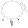 Large Bridal Ankle Bracelet with Angel Wing- Simulated Pearl and Blue with Clear Crystals - CQ12HC1H4L9