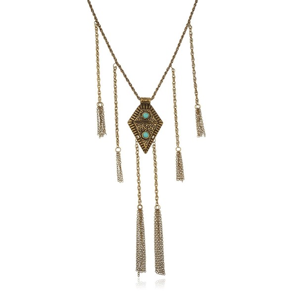 Brass Egyptian Antique Pendant with Dangling Tassels Adjustable 29 Inch Cable Link Chain Jewelry Set - CR11O48ZSBR