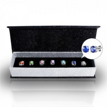 R-timer Womens Swarovski Elements Crystal Stud Earrings Set of 7 Pairs 18K White Gold Plated Earrings - CV12CEGFKMH