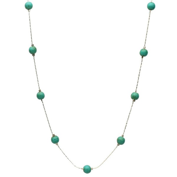 Simulated Turquoise Stone Illusion Station Sterling Silver Chain Necklace - C611B3Z9QB7