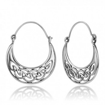925 Oxidized Sterling Silver Open Celtic Knot Symbol Half Moon Hinged Hoop Earrings 1.2" - CF12I6MRXXH