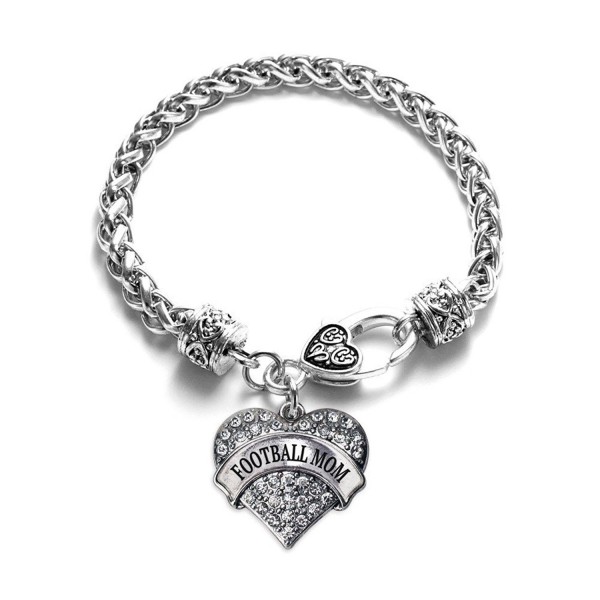 Football Mom Pave Heart Charm Bracelet Silver Plated Lobster Clasp Clear Crystal Charm - CV123HZBKR3