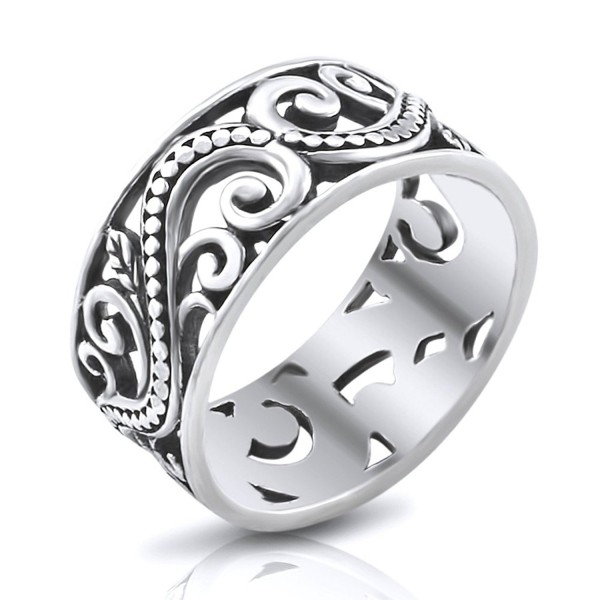 MIMI Sterling Silver 9MM Antique Bali Filigree Scroll Band Ring - CE11NLEI6A9
