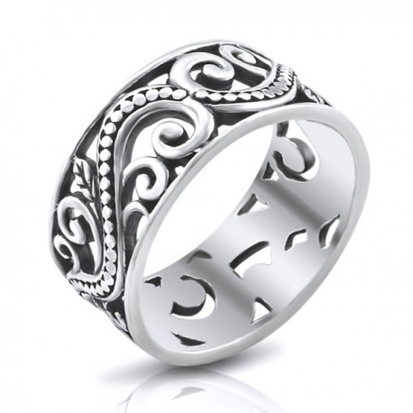 MIMI Sterling Silver 9MM Antique Bali Filigree Scroll Band Ring ...
