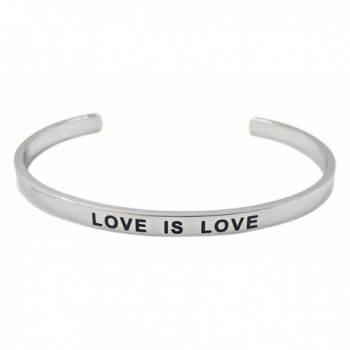 LOVE IS LOVE CHOOSE LOVE Silver Tone Engraved Cuff Mantra Bracelet for Best Friends- BFF Besties - C612O8VS5ME