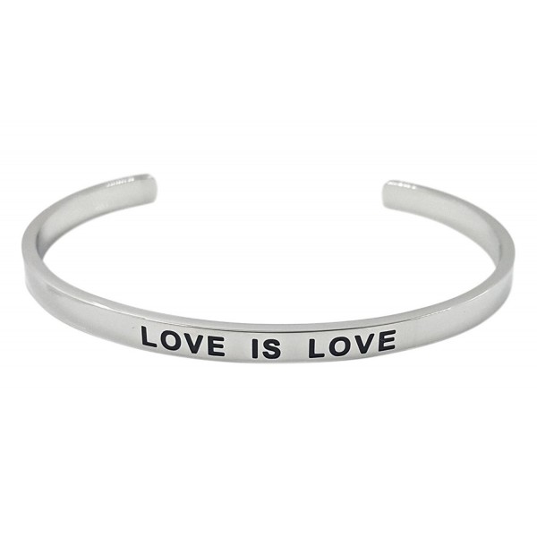 LOVE IS LOVE CHOOSE LOVE Silver Tone Engraved Cuff Mantra Bracelet for Best Friends- BFF Besties - C612O8VS5ME