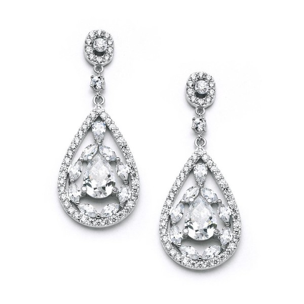 Mariell Mosaic Style Cubic Zirconia Teardrop Bridal- Prom or Wedding Earrings - Genuine Platinum Plated - CP122NZC86F