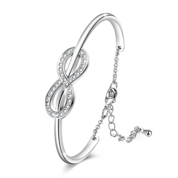 Angelady"Pure Love" 7" Inches Infinity Bangle Bracelet with Extend Chain AAA Cubic Zirconia Jewelry Gifts - CL186SYYUE6