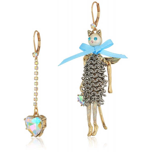 Betsey Johnson Angel Cat and Heart Mismatch Drop Earrings - CO1876CYHX2