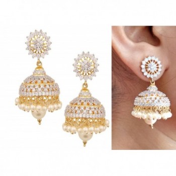 Swasti Jewels American Diamond CZ Fashion Jewelry Traditional Ethnic Pearls Jhumka Earrings for Women - CO129LT0OP3