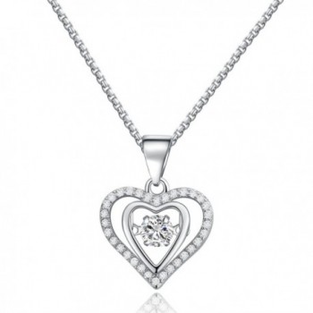 SILVERAGE Sterling Silver 925 Cubic Zirconia Dancing Heart Pendants Necklace - CM187T5ADIU