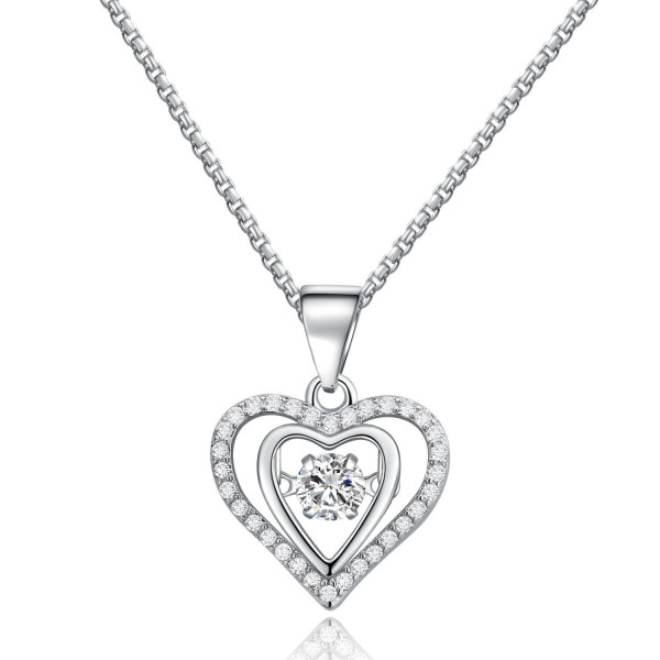 SILVERAGE Sterling Silver 925 Cubic Zirconia Dancing Heart Pendants Necklace - CM187T5ADIU