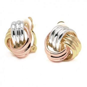 Sparkly Bride Love Knot Clip On Earrings Tricolor Three-tone Gold Plated Women Fashion - CY11Y41K43L