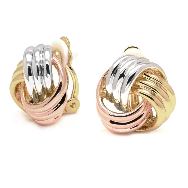 Sparkly Bride Love Knot Clip On Earrings Tricolor Three-tone Gold Plated Women Fashion - CY11Y41K43L