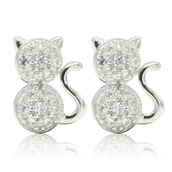 SilverLuxe Women's Sterling Silver Cubic Zirconia Cat Stud Earrings - C017YNRS5OM