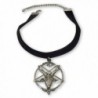 Black Velvet Choker with Baphomet Pentacle Goat Head Pendant Adjustable Size - CI11LNYXPWT