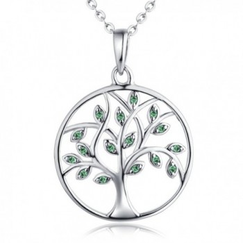 YL Tree of Life Necklace-Sterling Silver Created Emerald Round Tree Pendant Necklace for Women Girls - Tree-1 - CR182E99YR2