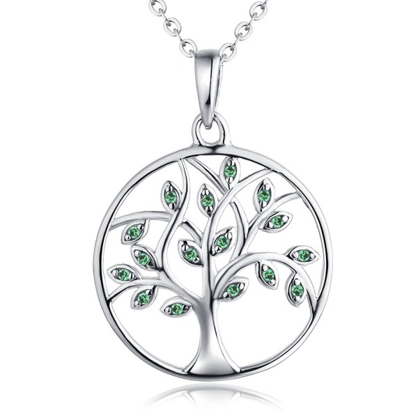 YL Tree of Life Necklace-Sterling Silver Created Emerald Round Tree Pendant Necklace for Women Girls - Tree-1 - CR182E99YR2