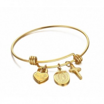 Vnox Stainless Steel Virgin Mary and Cross Charm Bangle Bracelet-Gold Plated - CX12MF5G107