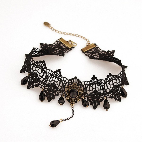 DELIFUR Gothic Lolita Pendant Choker Necklace With Black Crystal Set Wedding Decorations Lace Necklace - C812IIR4OC3