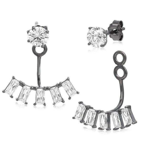 Ear Jacket 2 in 1 Black Rhodium Plated-Sterling Silver CZ AAA Quality Stud & Jacket Earrings Set - CD127KT7CHJ