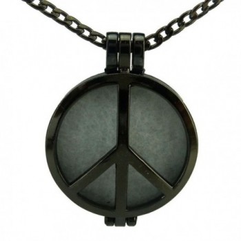 Black Round 30mm Pad Aromatherapy Perfume Diffuser Peace Sign Locket Pendant Necklace - CL12FVGWZEX