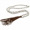 PearlyPearls Long Pearl Necklace with Leather Cord Tassel Vintage Jewelry for Women 39'' Light Brown - CX12HS0GT1P