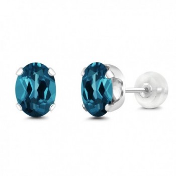 1.10 Ct Oval Shape London Blue Topaz 14K White Gold Stud Earrings 6X4MM - CC118OYQCIP