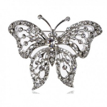 Alilang Silvery Tone Clear Crystal Colored Rhinestones Butterfly Brooch Pin - CT115YFMCKT