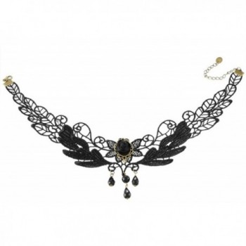 MJARTORIA Halloween Goth Style Vintage Flower Leaf Branch Beads Dangle Lace Choker Collar Necklace Black - CC11X2MN89F