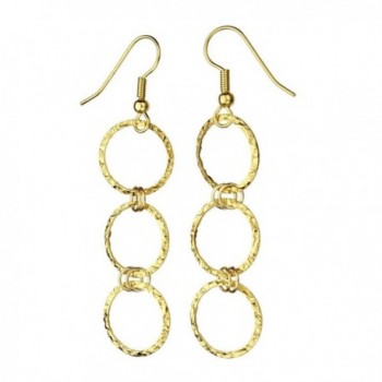 24k Gold-Flashed Sterling Silver Flat Hammered Circle Links Long Earrings Italy - CI11GJXU4SR