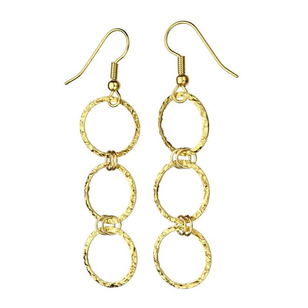24k Gold-Flashed Sterling Silver Flat Hammered Circle Links Long Earrings Italy - CI11GJXU4SR