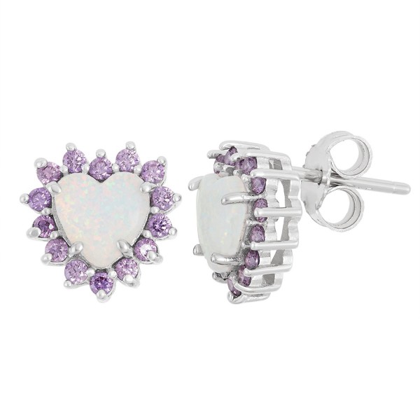 Sterling Silver Created White Opal & Amethyst CZ Stud Earrings - Heart - CE127RQ35ZX