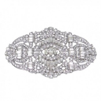 EVER FAITH Austrian Crystal Wedding Art Deco Buckle Brooch Clear - Silver-color - C011FWGV9R7