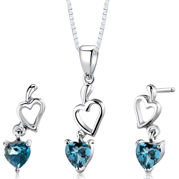 London Blue Topaz Pendant Earrings Set Sterling Silver Rhodium Nickel Finish Double Heart Design - C8112SNI6PZ