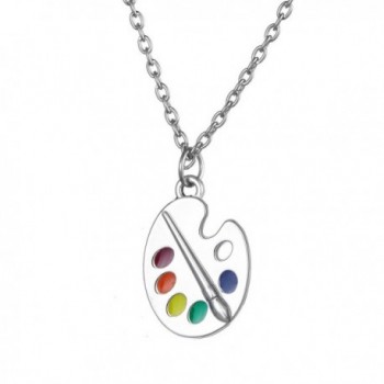 Trendy Enamel Artist Paint Palette and Brush with Thin Pendant Necklace Gifts Jewelry for Women & Girls - CX12OCFSB8Y