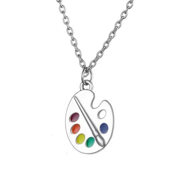 Trendy Enamel Artist Paint Palette and Brush with Thin Pendant Necklace Gifts Jewelry for Women & Girls - CX12OCFSB8Y