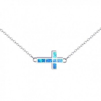 KELITCH Initial Choker Necklace Syuthetic Opal Extension Small Sideways Cross First Necklace - Blue - C1184WMU3GM