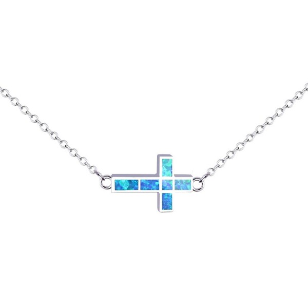 KELITCH Initial Choker Necklace Syuthetic Opal Extension Small Sideways Cross First Necklace - Blue - C1184WMU3GM