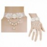 Lefinis White Rose Flower Beads Victorian Lace Vampire Vintage Bracelet Ring- Necklace Set - Necklace-Bracelet - CJ185QWS3L9