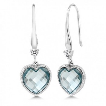 Sterling Silver Heart Shape Checkerboard Created Aquamarine Dangle Earrings (4.60 cttw- 12MM) - CH128D7NF7X
