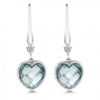 Sterling Checkerboard Created Aquamarine Earrings in Women's Drop & Dangle Earrings