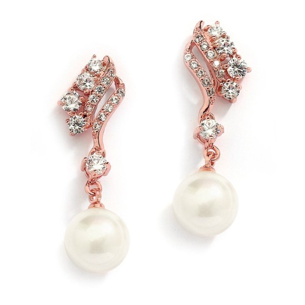 Mariell Blush 14K Rose Gold Vintage Wedding CZ & Glass-Based Pearl Drop Earrings for Bridal & Bridesmaids - CA17XHODW6T