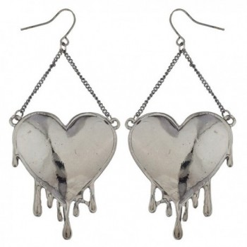 Lux Accessories Edgy Hematite Bleeding Hearts Dripping Heart Dangle Earrings - CI17YQTGT2H