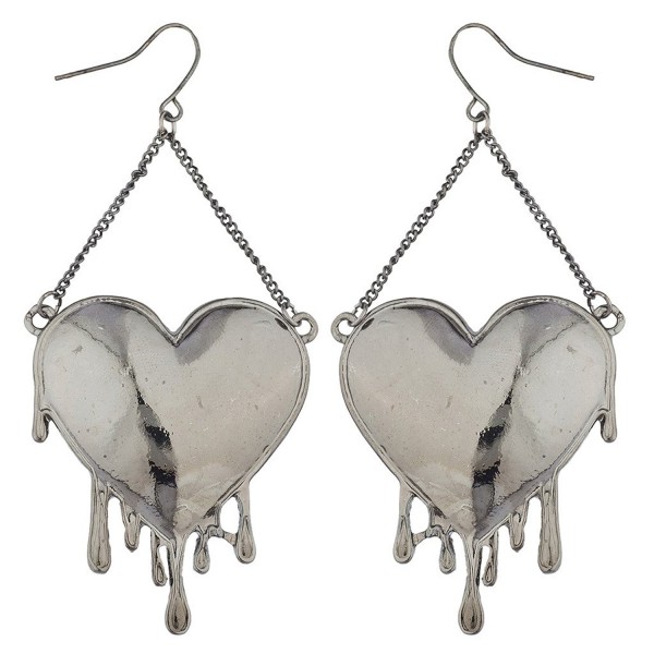 Lux Accessories Edgy Hematite Bleeding Hearts Dripping Heart Dangle Earrings - CI17YQTGT2H