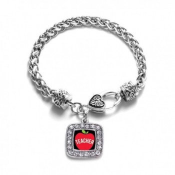 Apples for Teacher Classic Silver Plated Square Crystal Charm Bracelet. - CA11KY4U7G1